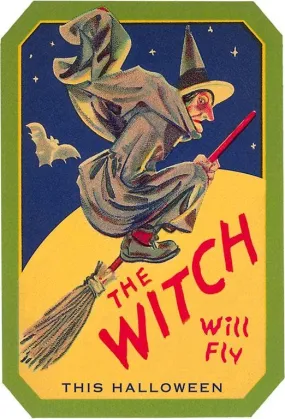 The Witch will Fly Vintage Halloween Postcard Reproduction Set of 10
