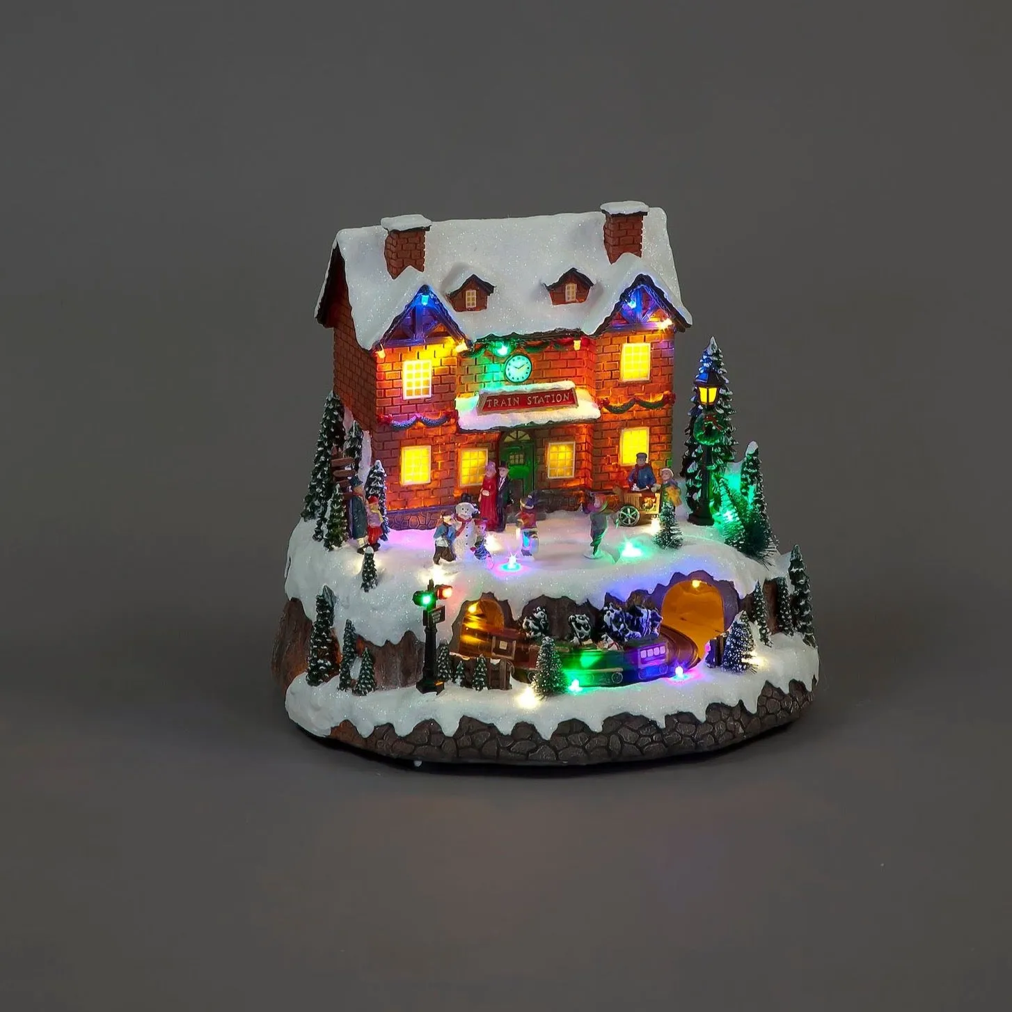 Train Station with Turning Train & LED Lights - Battery Operated