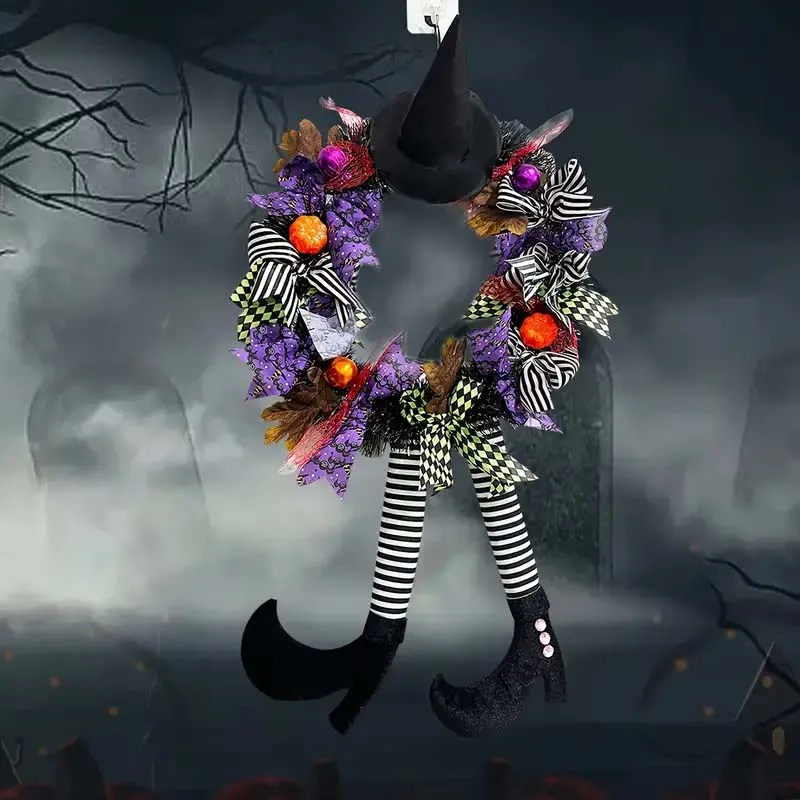 Witch Hat Halloween Door Wreath – Garden Hanging Decoration